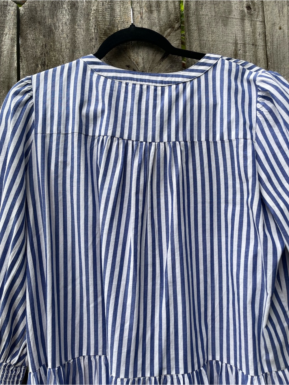Pomander Place Navy and White Striped Tiered Long Sleeve Dress - Picture 9 of 11